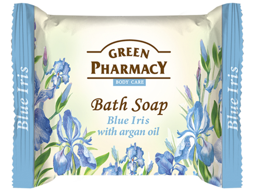 МИЛО ТВЕРДЕ ТУАЛЕТНЕ ЗЕЛЕНА АПТЕКА "БЛАКИТНИЙ ІРИС З МАСЛОМ АРГАНА" 100Г